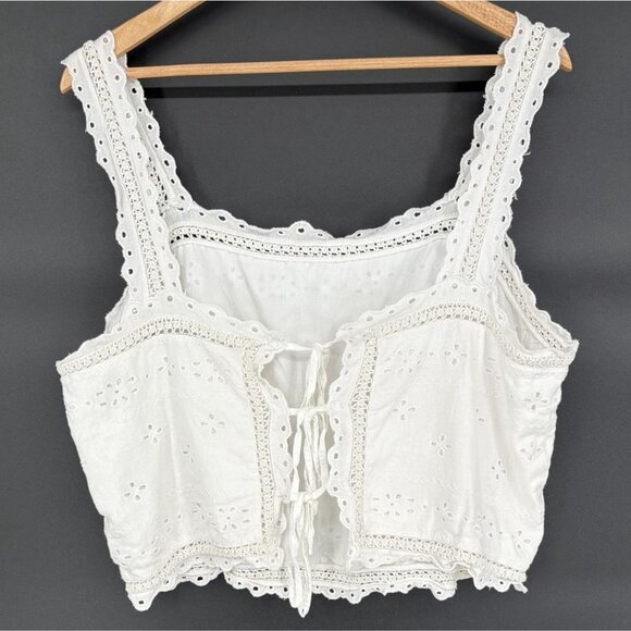 Abercrombie & Fitch Women's Eyelet Bohemian Crop Top XL White Linen Blend - Picture 3 of 9